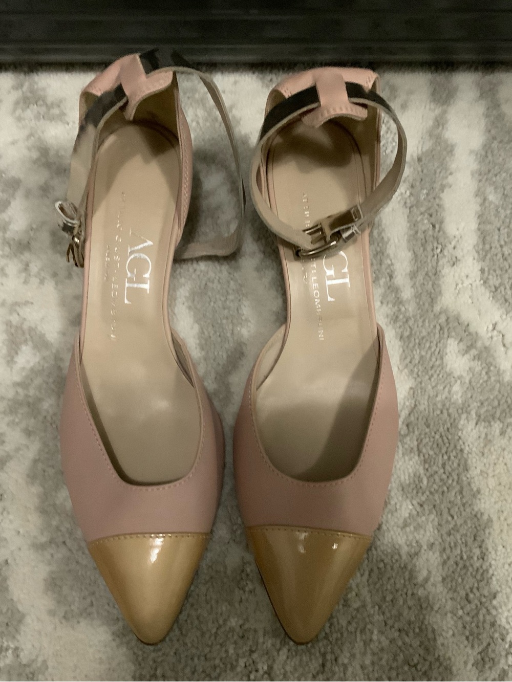EUC AGL Attilio Giusti Pink, Gold, and Silver Pointed-Toe Ankle-Strap - 8.5